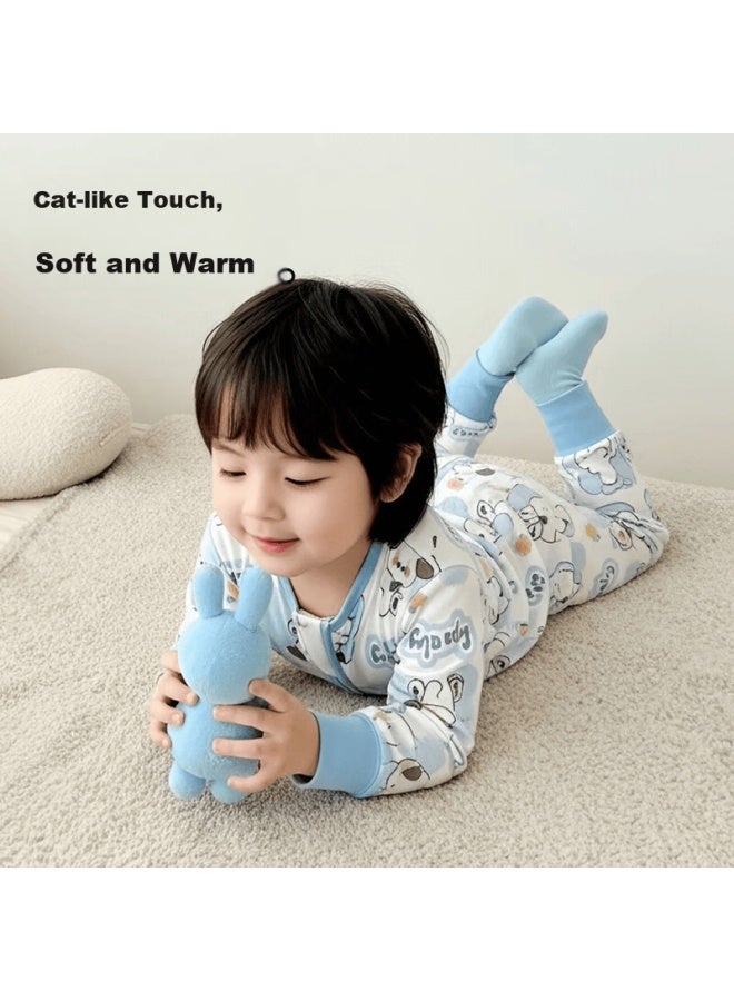 Zisehy Purple Floral Language 100% Cotton Children's One-piece Split-leg Sleeping Bag Baby Autumn Winter Anti-kick Pajamas Blue 100