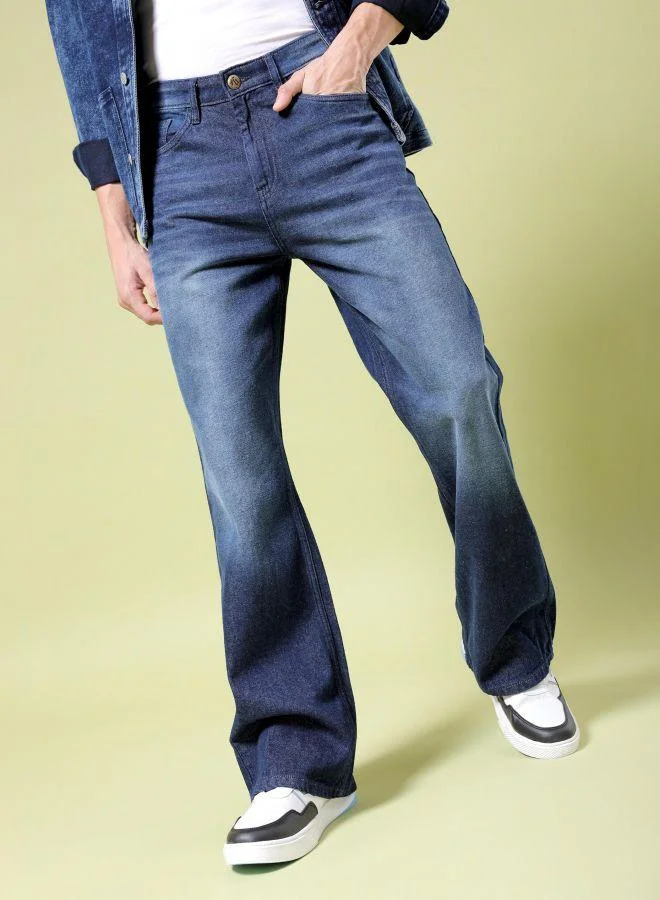 Men Bootcut Loose Fit Solid Mid-Rise Jeans
