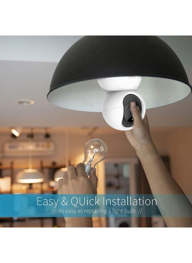 EZI - Wi-Fi camera, LED bulb + 64 memory card as a gift, a 360-degree surveillance camera, with smart tracking, 1080p listening and speaker alarm, keep track of where you are on your mobile phone. - Image 1