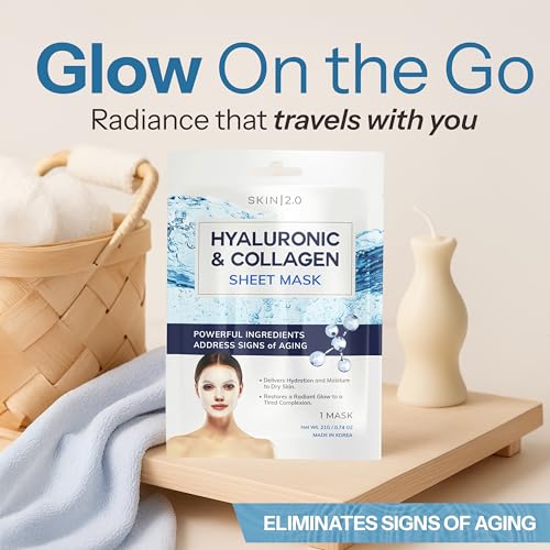 Skin 2.0 Hyaluronic Acid & Collagen Sheet Mask - Hydrating, Anti-Aging, Firming - Dermatologist Tested Korean Skincare - Clean Beauty, Natural Ingredients, Cruelty-Free, All Skin Types - 5 Masks - Image 4