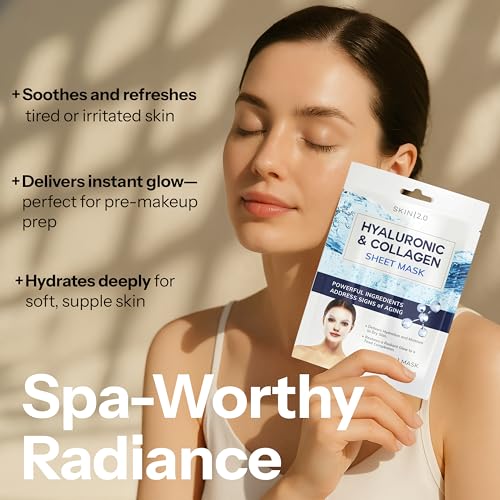 Skin 2.0 Hyaluronic Acid & Collagen Sheet Mask - Hydrating, Anti-Aging, Firming - Dermatologist Tested Korean Skincare - Clean Beauty, Natural Ingredients, Cruelty-Free, All Skin Types - 5 Masks - Image 5
