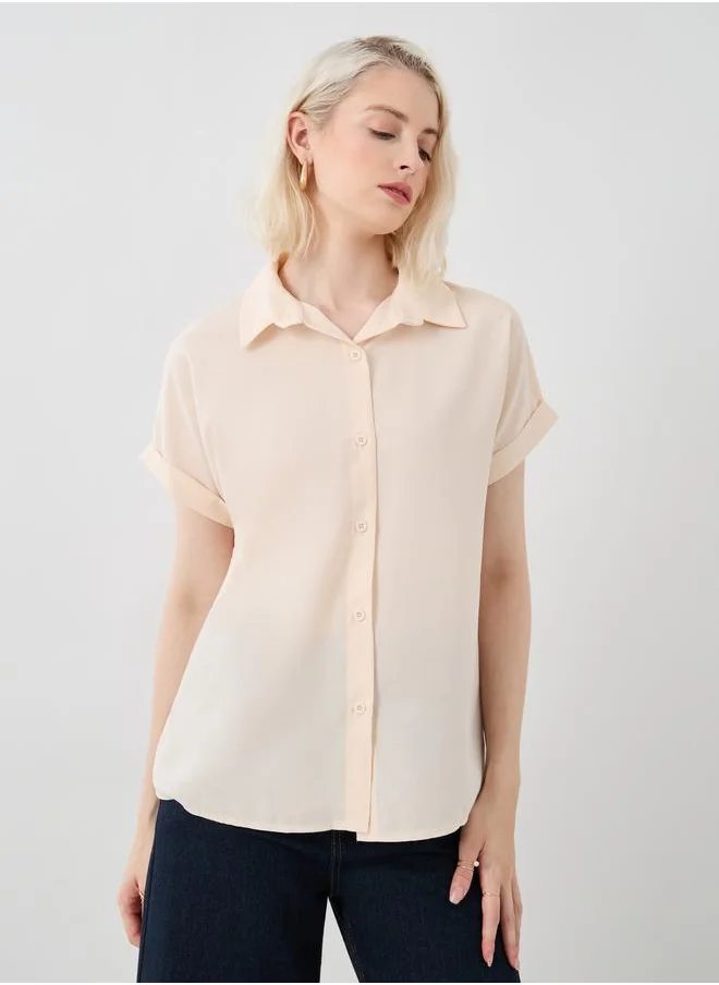 Take Two Take Two Solid Spread Collar Short Sleeve Shirt