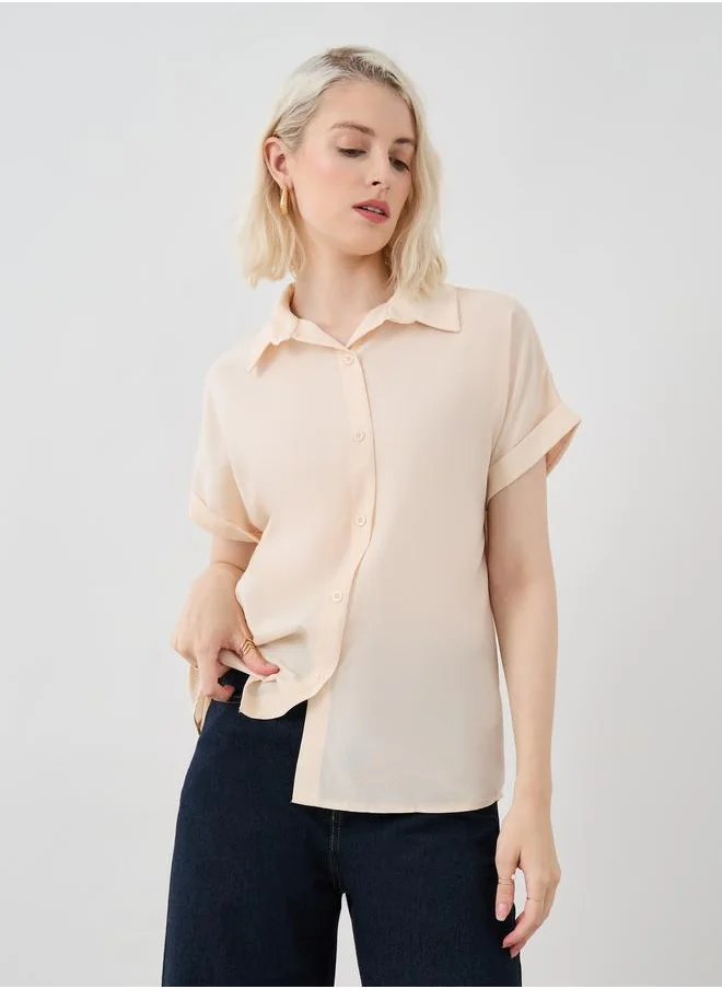 Take Two Take Two Solid Spread Collar Short Sleeve Shirt
