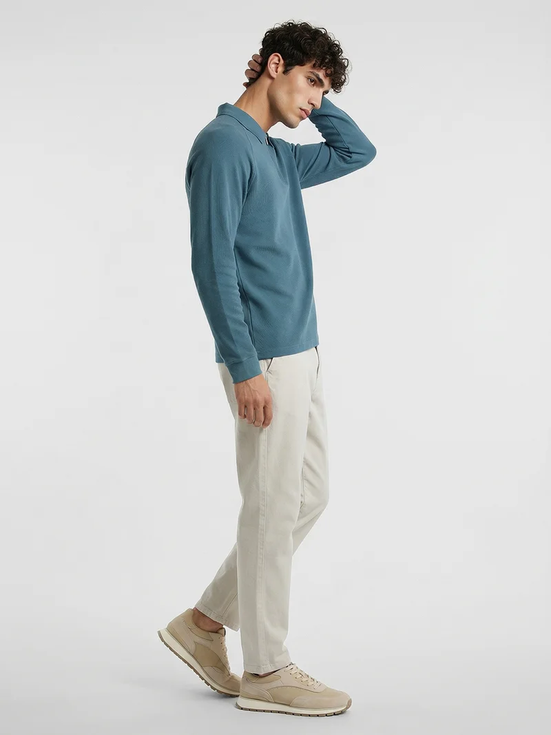 Nobero  Nobero Ridge Zip Full Sleeve Polo T-Shirt for Men | Polo T-shirts for Men in 240 GSM Cotton-Poly Ottoman Rib | Collar Polos with Gunmetal Zip Polo Collar | Regular Fit for Men | Best Price UAE