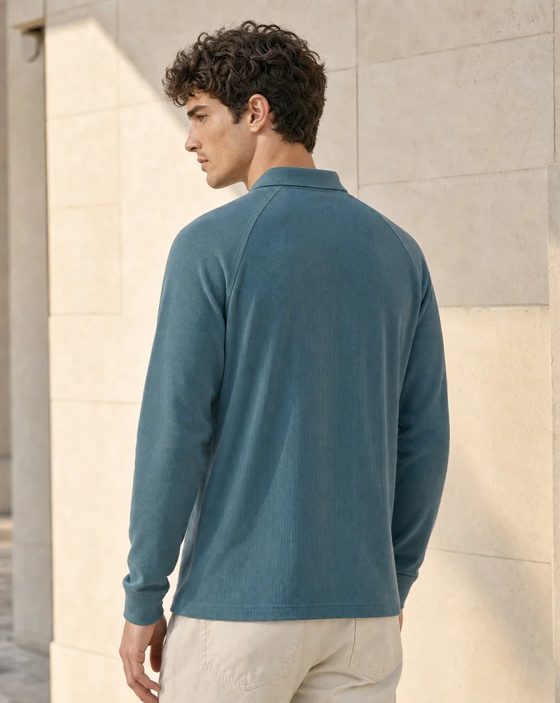 Nobero Nobero Ridge Zip Full Sleeve Polo T-Shirt for Men | Polo T-shirts for Men in 240 GSM Cotton-Poly Ottoman Rib | Collar Polos with Gunmetal Zip Polo Collar | Regular Fit
