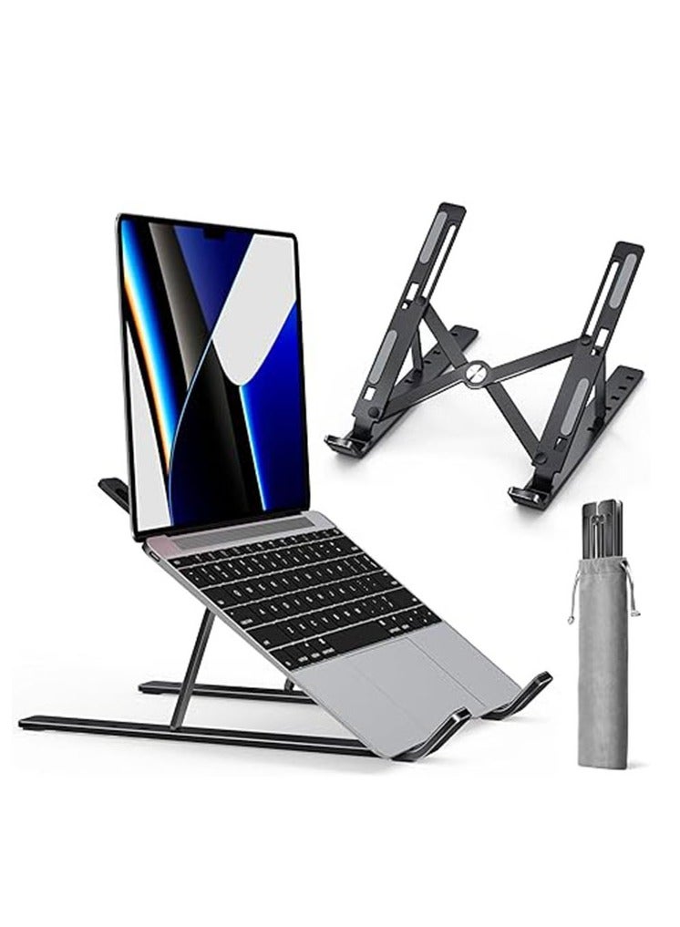 عربست حامل كمبيوتر محمول، حامل كمبيوتر محمول، حامل كمبيوتر لوحي، 6 زوايا قابلة للتعديل من الألومنيوم مريح وقابل للطي وحامل سطح مكتب محمول متوافق مع أجهزة ماك بوك مقاس 10-15.6 بوصة، وآيباد، وإتش بي، وديل، ولينوفو، باللون الأسود - Image 1