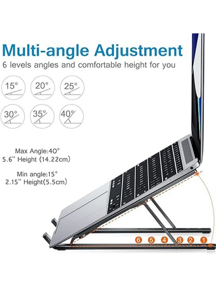 عربست حامل كمبيوتر محمول، حامل كمبيوتر محمول، حامل كمبيوتر لوحي، 6 زوايا قابلة للتعديل من الألومنيوم مريح وقابل للطي وحامل سطح مكتب محمول متوافق مع أجهزة ماك بوك مقاس 10-15.6 بوصة، وآيباد، وإتش بي، وديل، ولينوفو، باللون الأسود - Image 3
