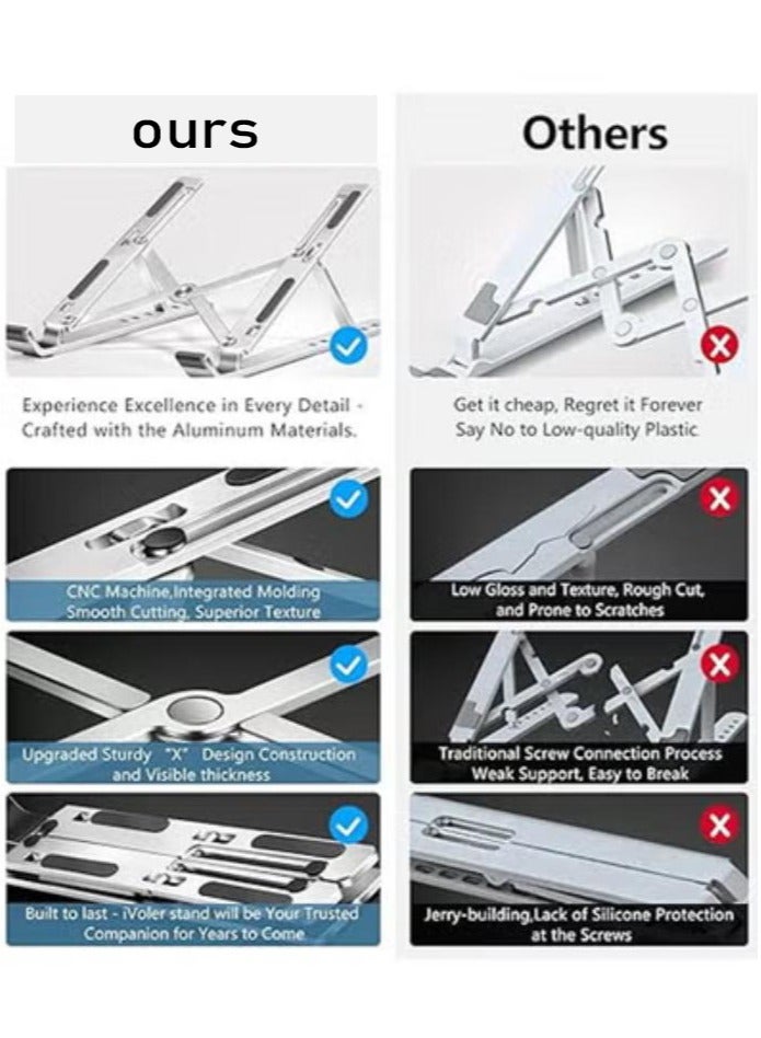 عربست حامل كمبيوتر محمول، حامل كمبيوتر محمول، حامل كمبيوتر لوحي، 6 زوايا قابلة للتعديل من الألومنيوم مريح وقابل للطي وحامل سطح مكتب محمول متوافق مع أجهزة ماك بوك مقاس 10-15.6 بوصة، وآيباد، وإتش بي، وديل، ولينوفو، باللون الأسود - Image 2