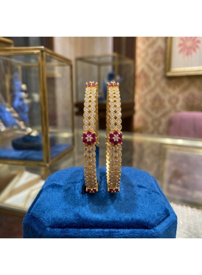 Pretty Precious American Diamond Bangles for Women & Girls | Gold & Rhodium Plated Designer Bangles | Elegant Party, Wedding & Festive Wear-Size (2.4)-Ruby Green - Image 2