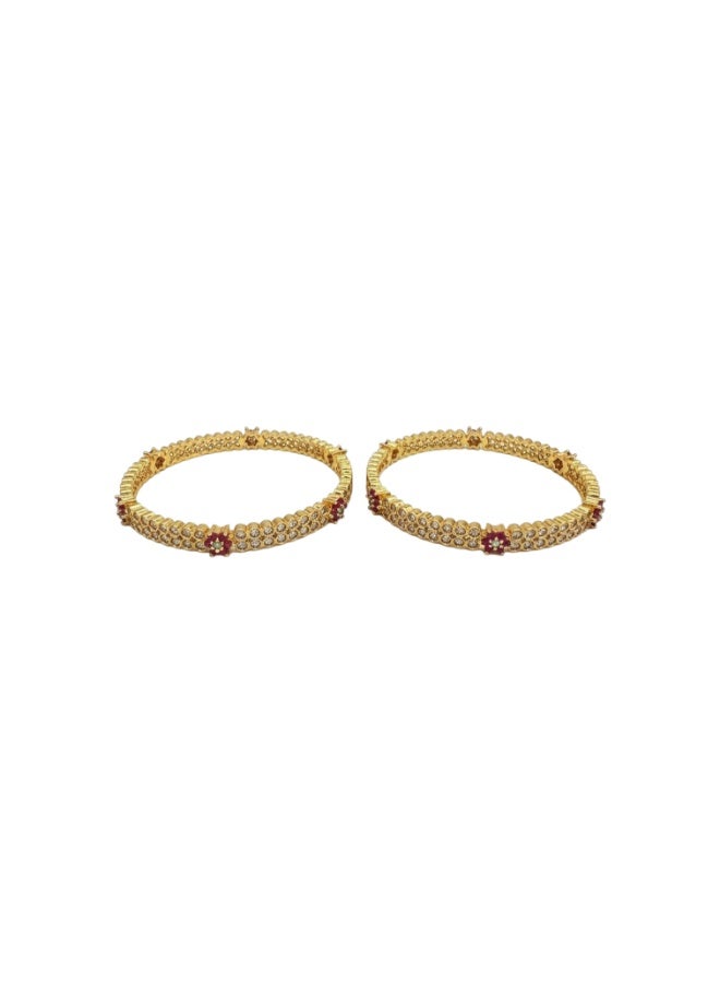 Pretty Precious American Diamond Bangles for Women & Girls | Gold & Rhodium Plated Designer Bangles | Elegant Party, Wedding & Festive Wear-Size (2.4)-Ruby Green - Image 3