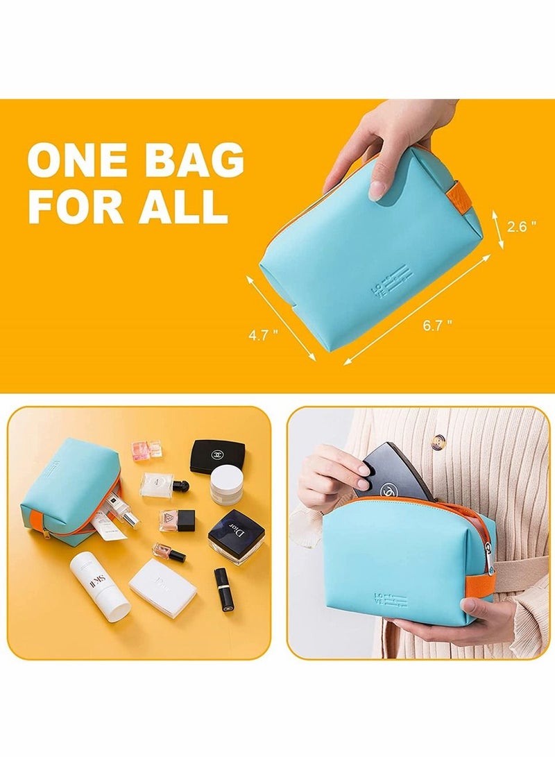 KASTWAVE 2 Pcs Portable Storage Washable Cosmetic Bag Small Travel Toiletries for Women Girls PU Leather Zipper Pouch Accessories Organizer Pencil Case (Orange) - Image 3