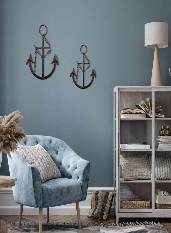 Tandefio 2 Pcs Metal Nautical Anchor Wall Art Decor with Chain, 16" H, Antique Bronze Finish, Ideal for Bedroom & Living Room - Image 5