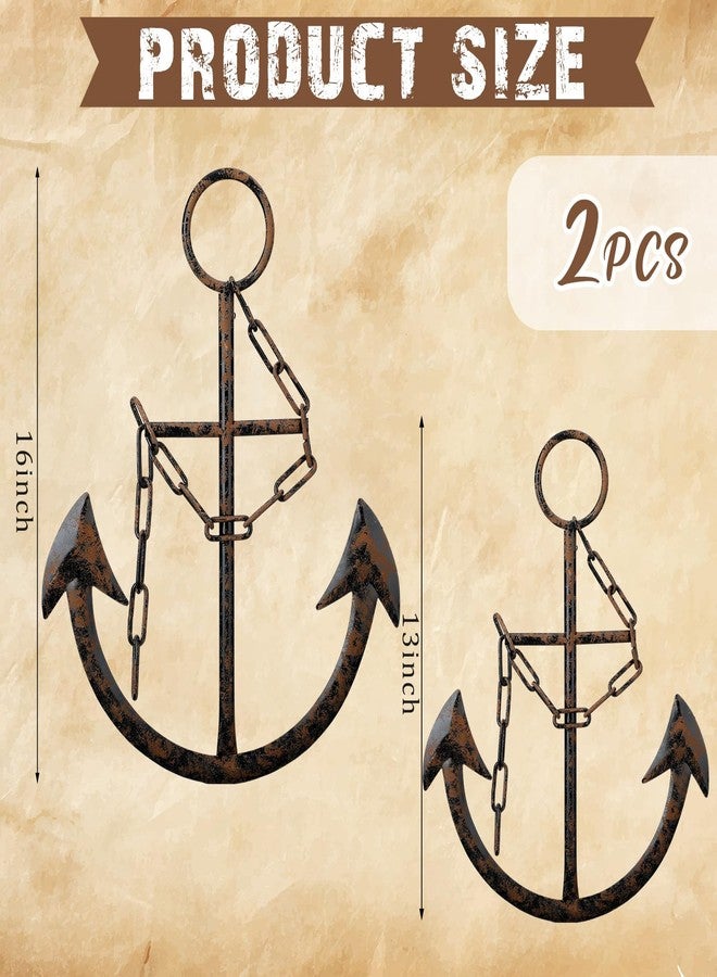 Tandefio 2 Pcs Metal Nautical Anchor Wall Art Decor with Chain, 16" H, Antique Bronze Finish, Ideal for Bedroom & Living Room - Image 2