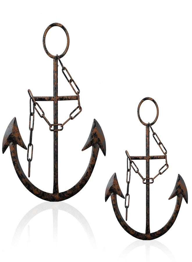 Tandefio 2 Pcs Metal Nautical Anchor Wall Art Decor with Chain, 16" H, Antique Bronze Finish, Ideal for Bedroom & Living Room - Image 1