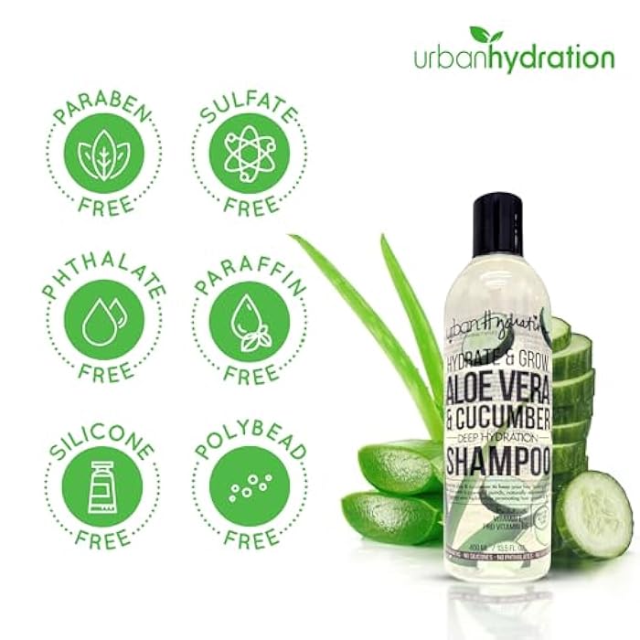 Urban Hydration Hydrate & Grow Aloe Vera & Cucumber Deep Hydration Shampoo – 13.5 Fl Oz, Moisturizing, Detoxing & Sulfate-Free, Safe for All Hair Types - Image 2