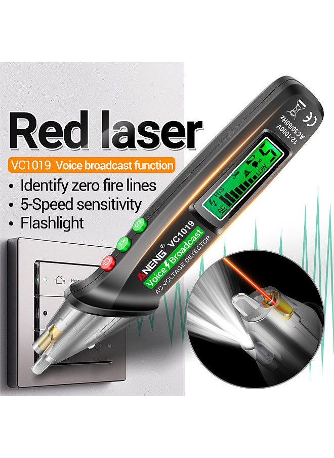 ANENG - ANENG VC1019 LCD Digital Test Pen Non-contact Voice Broadcast Tester Pen Sensitivity Adjustable with Laser Indicator Sound/Light Alarm Flashlight - Image 1