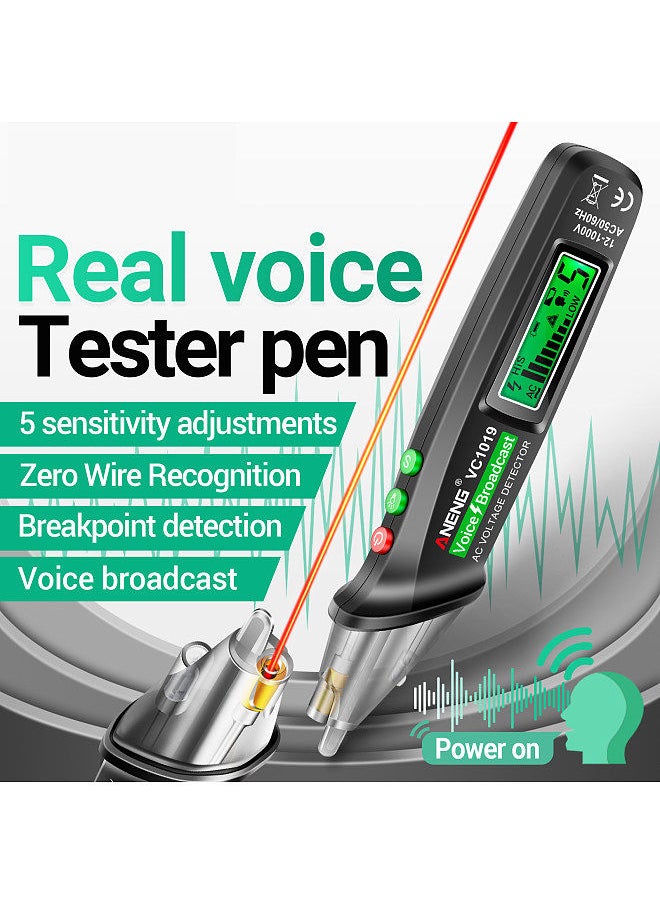 ANENG - ANENG VC1019 LCD Digital Test Pen Non-contact Voice Broadcast Tester Pen Sensitivity Adjustable with Laser Indicator Sound/Light Alarm Flashlight - Image 1