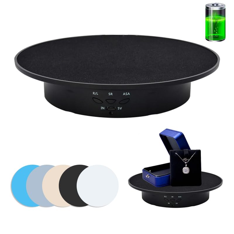 JAYEGT Motorized Rotating Display Stand, 7.87inch /17.6lbs Load, 360 Degree Electric Rotating Turntable for Photography Products, Jewelry, 3D Model ,with 5 Colors Backgrounds- Black - Image 1