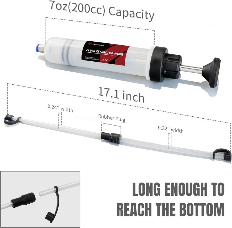 Thorstone Automotive Fluid Extractor Pump, Oil Change Syringe with Hose, Manual Fuel Suction & Filler, Fluid Oil Change Evacuator (7 Oz./0.21 Qt./200 CC) - Image 2