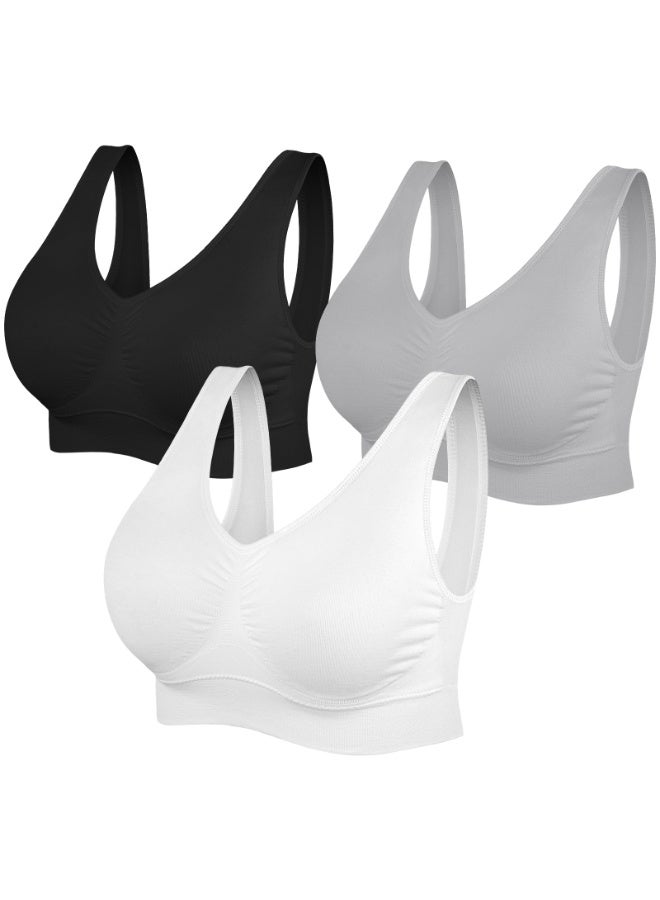 YUVFEHY Super comfortable 3-piece bra set, women's sports bra, removable breast pads, plus size sleep bra, yoga bra, casual stretch crop top, available in black, gray and white. - Image 1