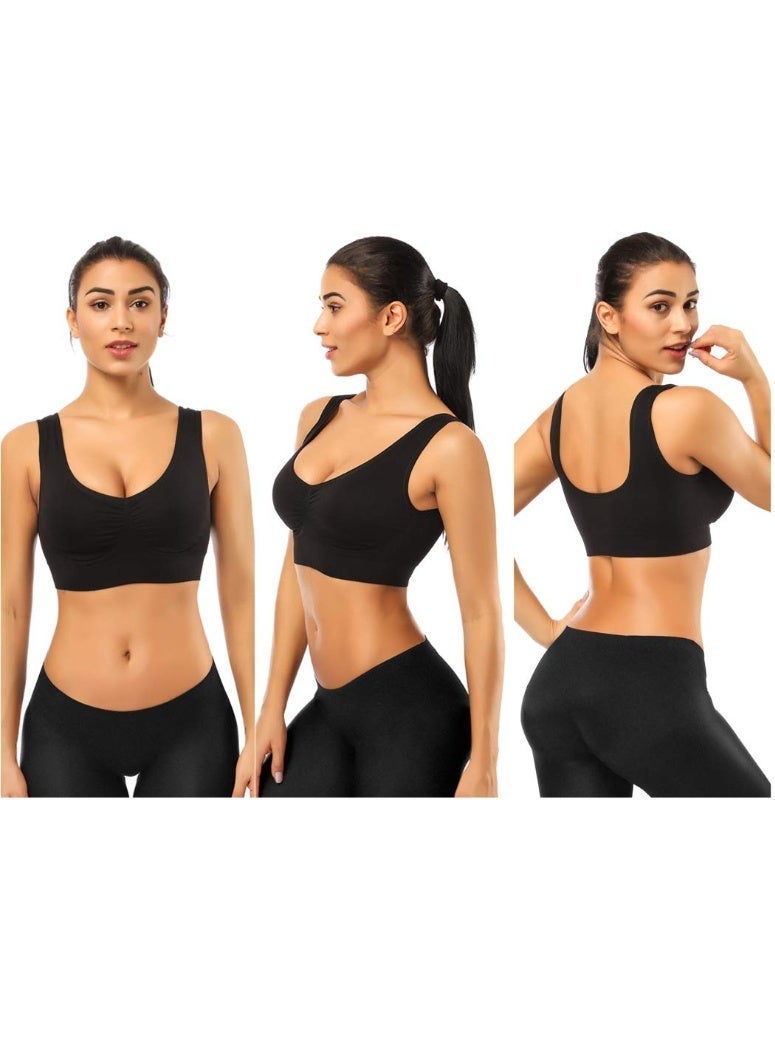 YUVFEHY Super comfortable 3-piece bra set, women's sports bra, removable breast pads, plus size sleep bra, yoga bra, casual stretch crop top, available in black, gray and white. - Image 2