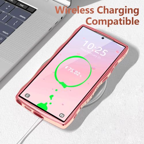 LCHULLE for Samsung Galaxy S24 Ultra Case for Women Girls, Cute Wave Frame Curly Shape with Love Heart Raised Camera Protection Cover Luxury Plating Shockproof Phone Case for Galaxy S24 Ultra 5G, Pink - Image 5