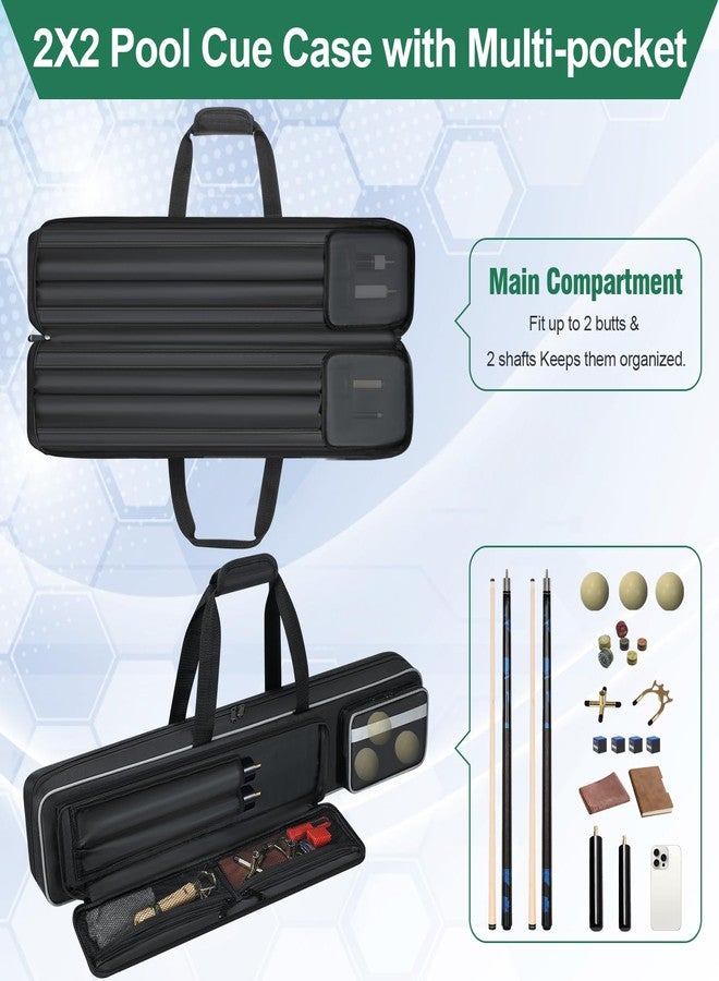 Aleemin Pool Cue Case Soft 2x2, Pool Stick Bag with Multi-pocket for 2 Butts and 2 Shafts, Billiard Stick Carrying Case with Shoulder Straps & Handle for Pool Cue & Accessories - Image 3