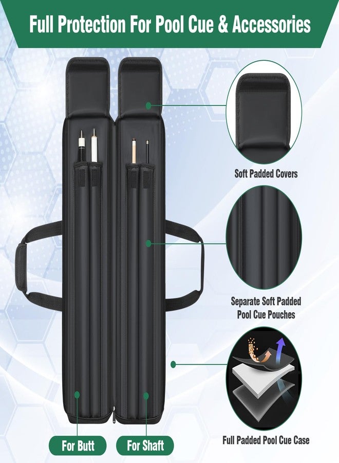 Aleemin Pool Cue Case Soft 2x2, Pool Stick Bag with Multi-pocket for 2 Butts and 2 Shafts, Billiard Stick Carrying Case with Shoulder Straps & Handle for Pool Cue & Accessories - Image 2
