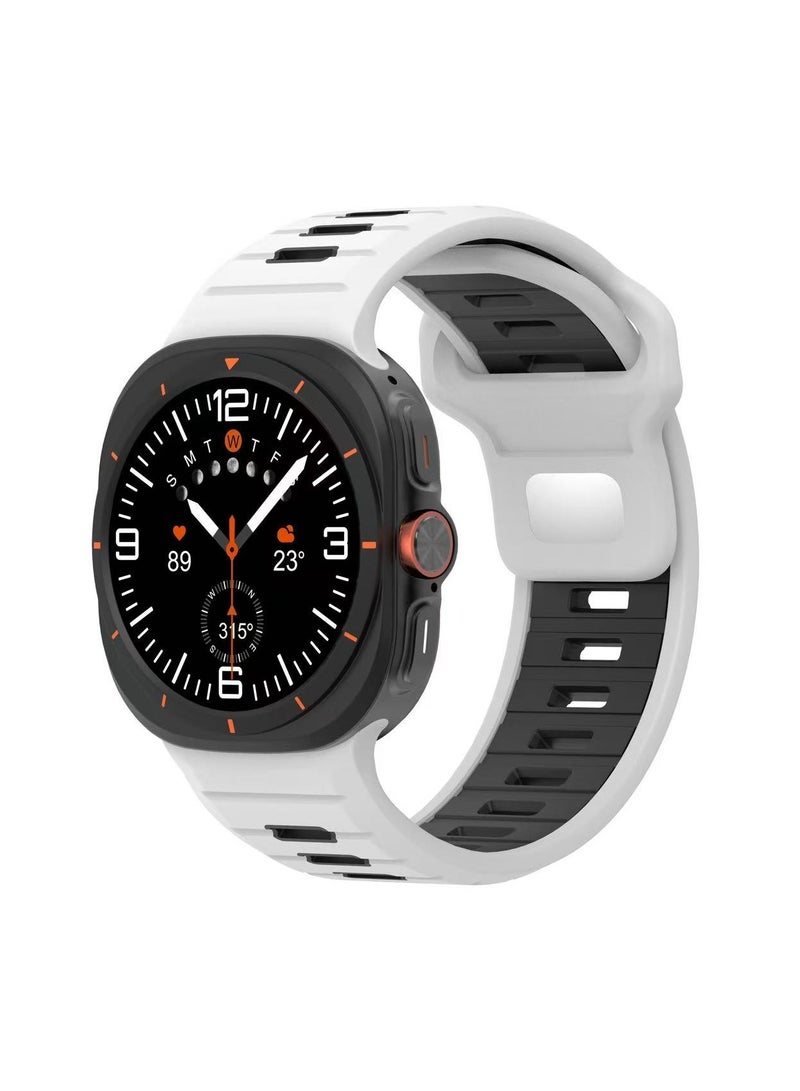 دكينج متوافق مع ساعات Samsung Galaxy Watch Ultra مع حزام سيليكون رياضي مقاوم للماء بلونين 47 مم أبيض / أسود - Image 1