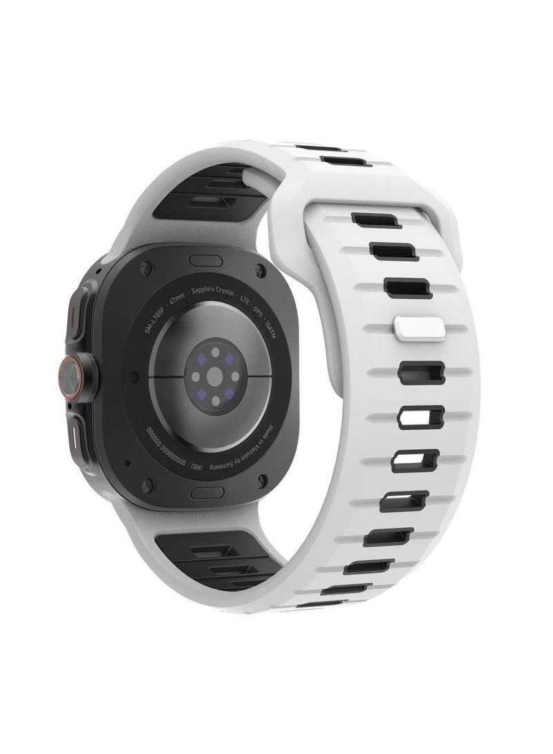 دكينج متوافق مع ساعات Samsung Galaxy Watch Ultra مع حزام سيليكون رياضي مقاوم للماء بلونين 47 مم أبيض / أسود - Image 2