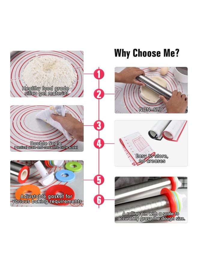 Loquat Stainless Steel Measurement Marked Rolling Pin Set Silver/White/Pink 17inch - Image 2