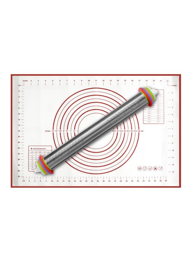 Loquat Stainless Steel Measurement Marked Rolling Pin Set Silver/White/Pink 17inch - Image 1
