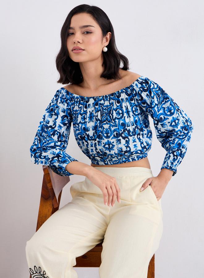 Styli Women Blue Cotton Off Shoulder Top - Image 5