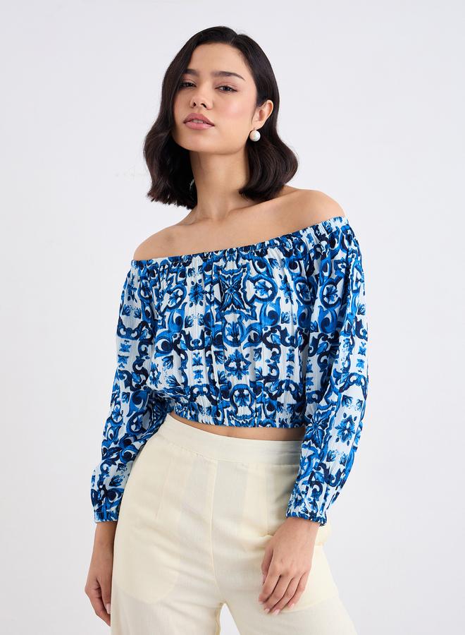 Styli Women Blue Cotton Off Shoulder Top - Image 2