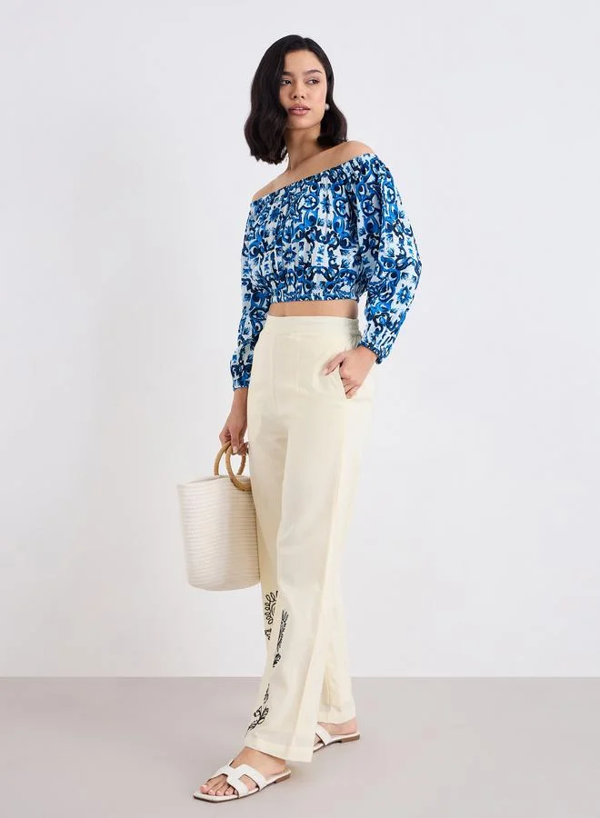 Styli Styli Women Blue Cotton Off Shoulder Top