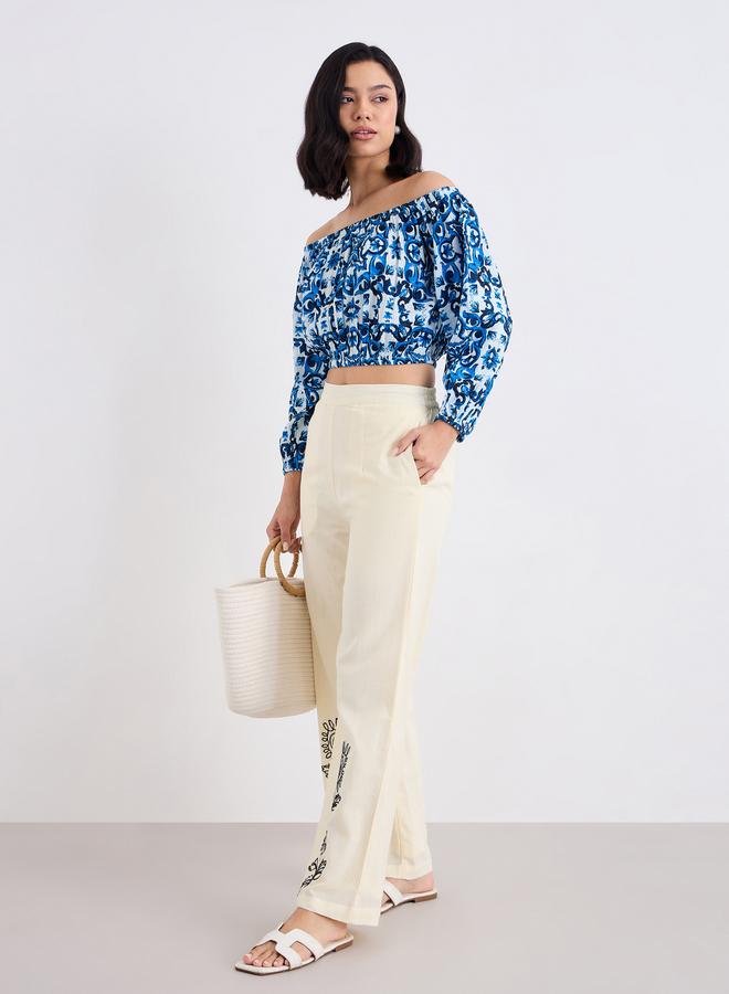 Styli Women Blue Cotton Off Shoulder Top - Image 1