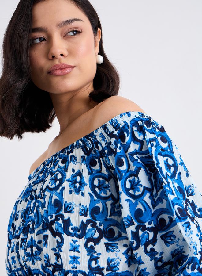 Styli Women Blue Cotton Off Shoulder Top - Image 3