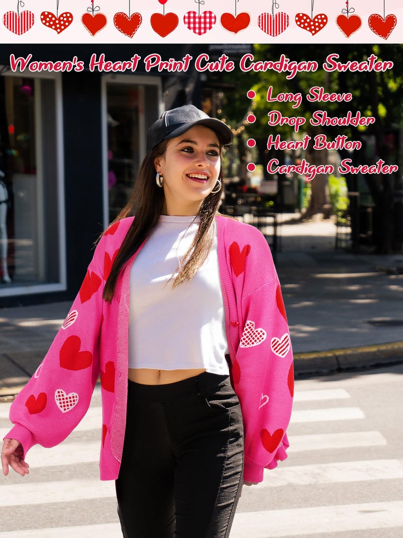 Twistover Valentines Day Heart Cardigan Sweater Sequins Embroidery Hot Pink Heart Sweater Valentines Galentines Women Outfit(X-Large,Hot Pink Heart) - Image 4