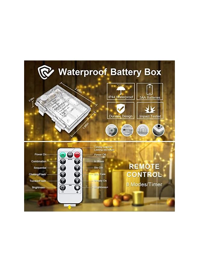 The Bros عبوة 2 من أضواء الف fairy LED بطول 20 متر و200 LED تعمل بالبطارية ومقاومة للماء مع 8 أوضاع من أضواء اليراعات المتلألئة - Image 4