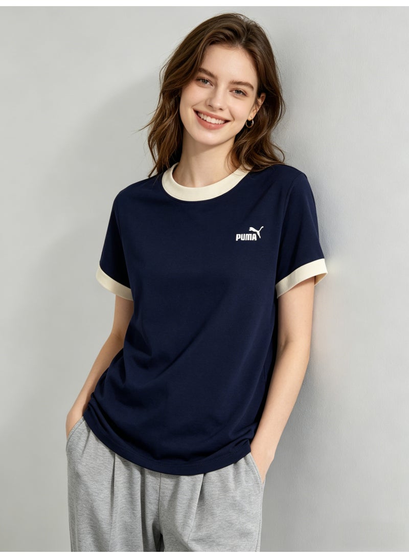 بوما PUMA Women’s Retro Ringer T-Shirt, Navy with Off-White Trim - Image 5
