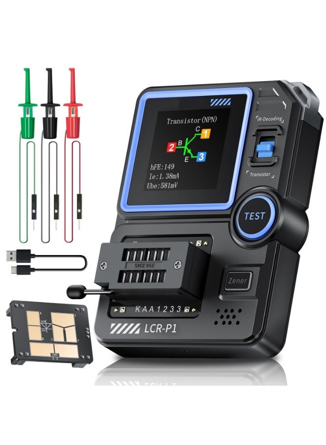 فنيرسي LCR-P1 من لبويلوف®، اختبار مكثف الترانزستور موسفيت للمكونات الالكترونية اس ام دي، الصمام الثنائي، الصمام الثنائي، زينر ديود، المقاومة، الحث، اختبار البطارية، مقياس LCR MOS PNP - Image 1