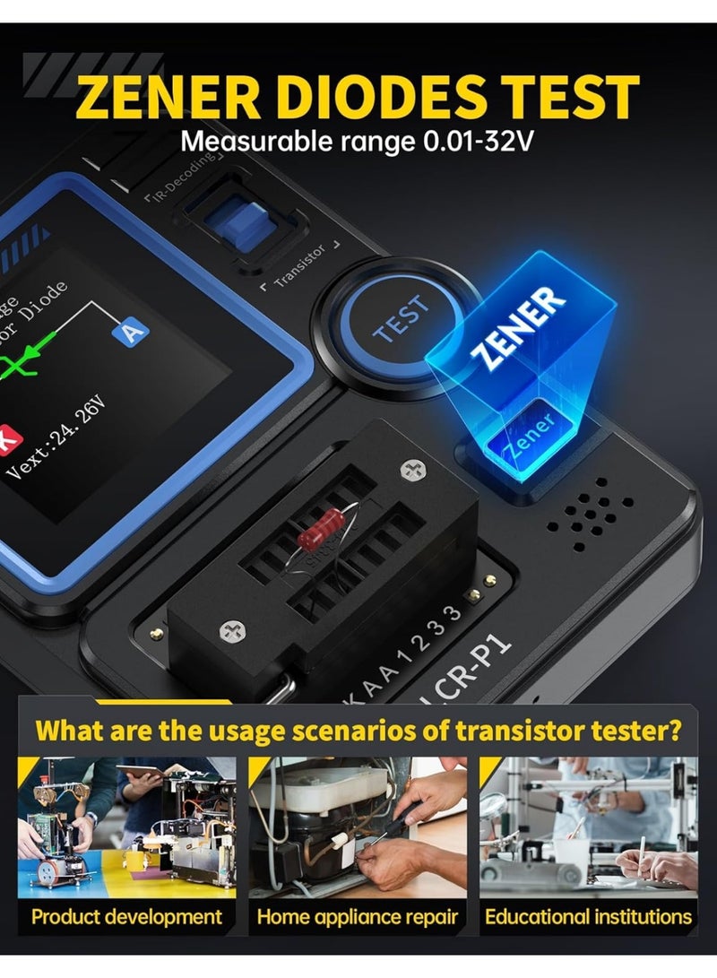 فنيرسي LCR-P1 من لبويلوف®، اختبار مكثف الترانزستور موسفيت للمكونات الالكترونية اس ام دي، الصمام الثنائي، الصمام الثنائي، زينر ديود، المقاومة، الحث، اختبار البطارية، مقياس LCR MOS PNP - Image 5