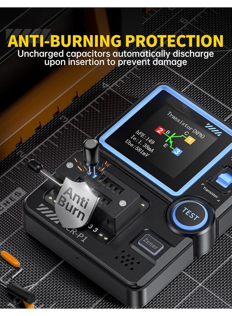 فنيرسي LCR-P1 من لبويلوف®، اختبار مكثف الترانزستور موسفيت للمكونات الالكترونية اس ام دي، الصمام الثنائي، الصمام الثنائي، زينر ديود، المقاومة، الحث، اختبار البطارية، مقياس LCR MOS PNP - Image 3