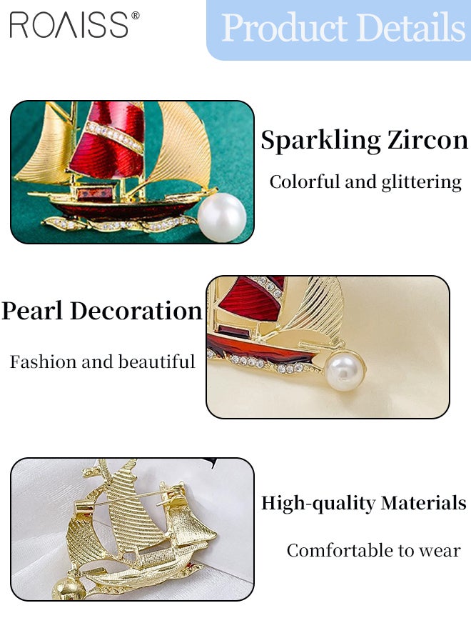 roaiss 3 Pcs Fashionable Brooches for Men Women Vintage Reindeer Brooch Red Airplane Lapel Pin Badge, Exquisite Sailboat Pin Coat Suit Wedding Gift Party Shirt Collar Accessories Brooch - Image 2