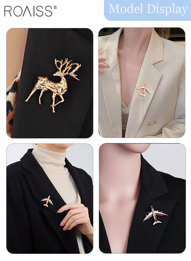 roaiss 3 Pcs Fashionable Brooches for Men Women Vintage Reindeer Brooch Red Airplane Lapel Pin Badge, Exquisite Sailboat Pin Coat Suit Wedding Gift Party Shirt Collar Accessories Brooch - Image 3
