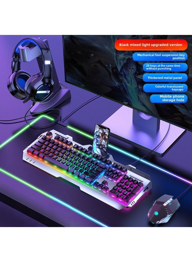 Real Mechanical Feel Keyboard Mouse Suit Wired E-sports Game Special Keyboard Mouse Wireless Computer Desktop-Colour:Mechanical Feel - Black Flagship Version  + Macro Mouse + Headphones - No - 104 Keys - Official Standard - Image 1