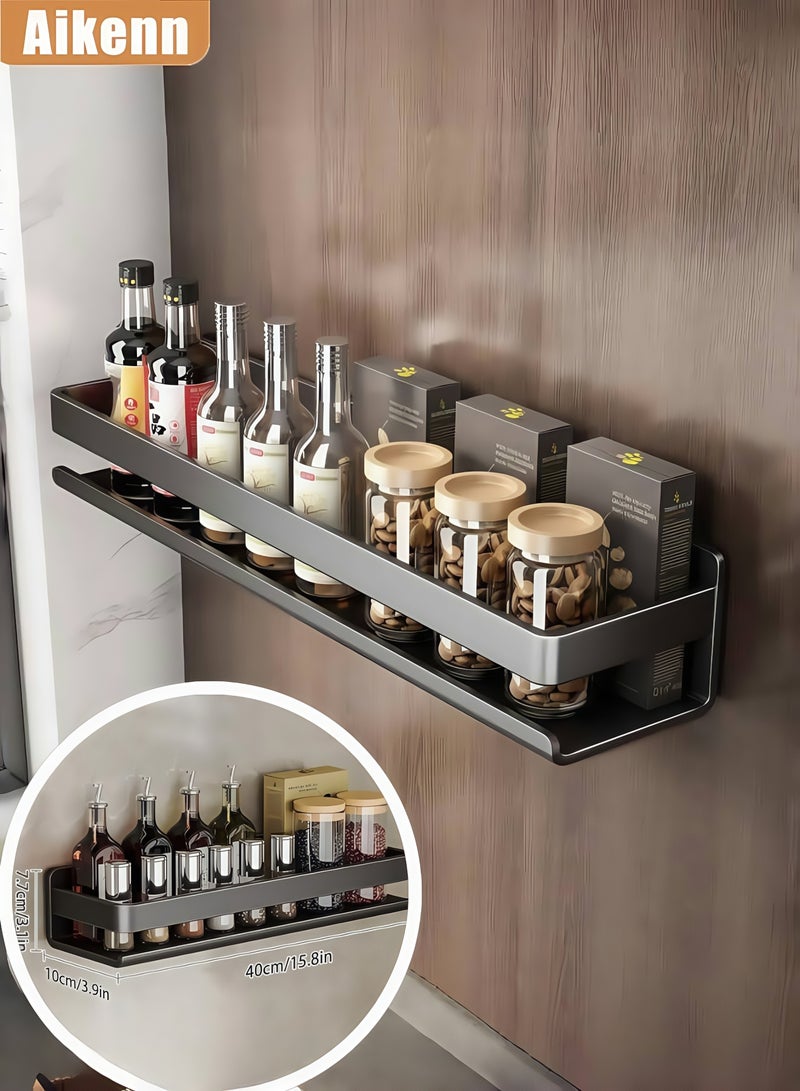 أيكين حاملة توابل وتوابل مثبتة على الحائط، أرفف تخزين من الفولاذ المقاوم للصدأ، رف تخزين حائط لتخزين برطمانات التوابل، سهل التنظيف لحمام المطبخ 50 سم - Image 1