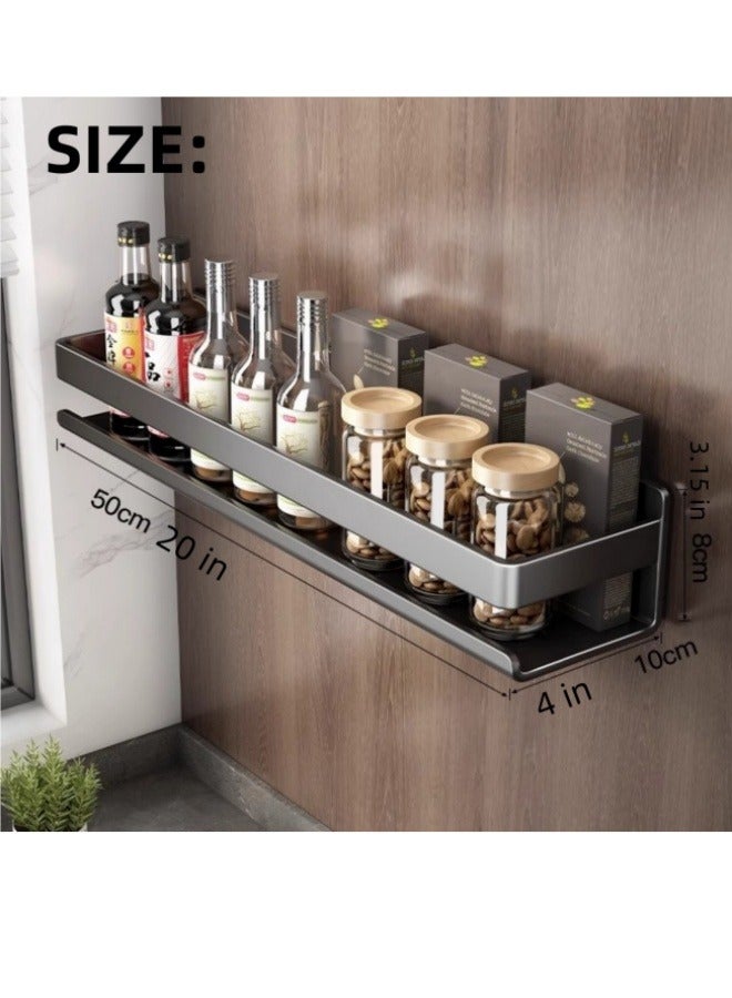 أيكين حاملة توابل وتوابل مثبتة على الحائط، أرفف تخزين من الفولاذ المقاوم للصدأ، رف تخزين حائط لتخزين برطمانات التوابل، سهل التنظيف لحمام المطبخ 50 سم - Image 2