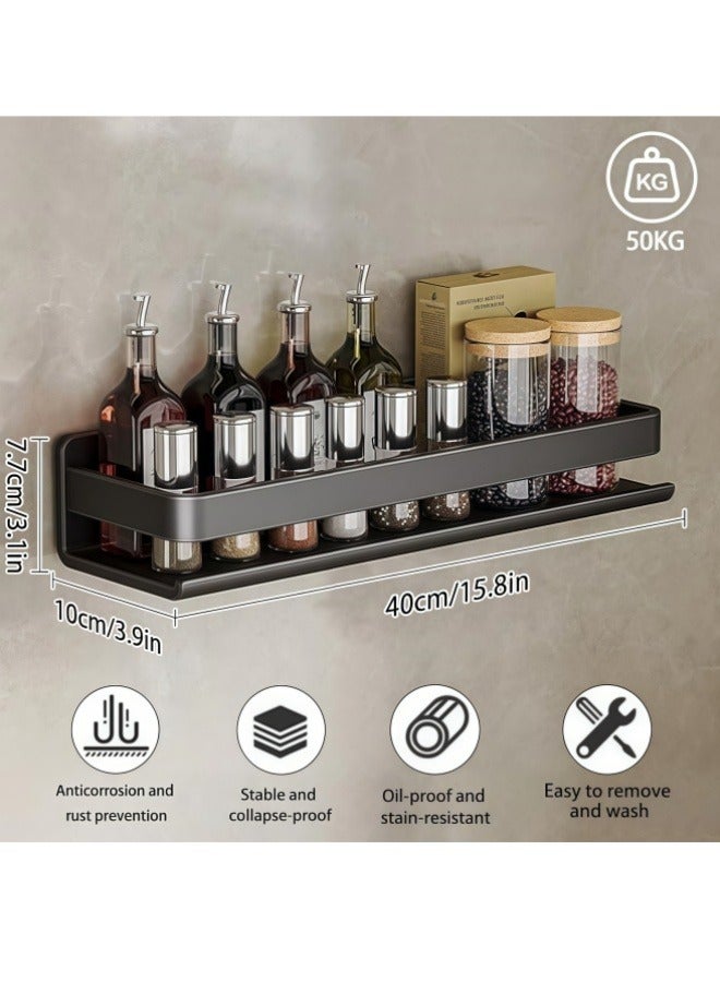 أيكين حاملة توابل وتوابل مثبتة على الحائط، أرفف تخزين من الفولاذ المقاوم للصدأ، رف تخزين حائط لتخزين برطمانات التوابل، سهل التنظيف لحمام المطبخ 50 سم - Image 4