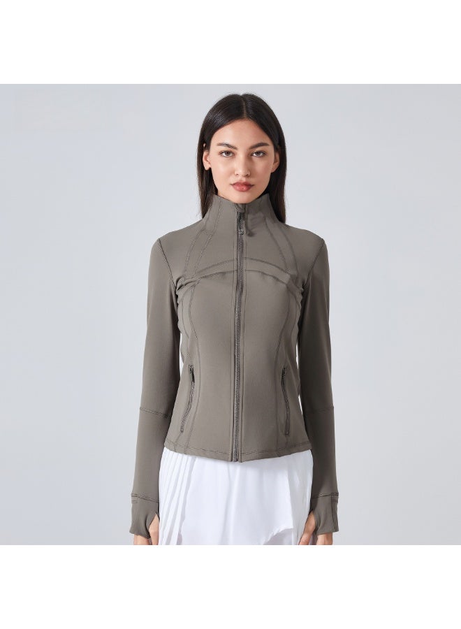 كوينج Womens Autumn Winter Sports Jacket Elastic Fitness Yoga Top DAW178 Beverage gray - Image 4